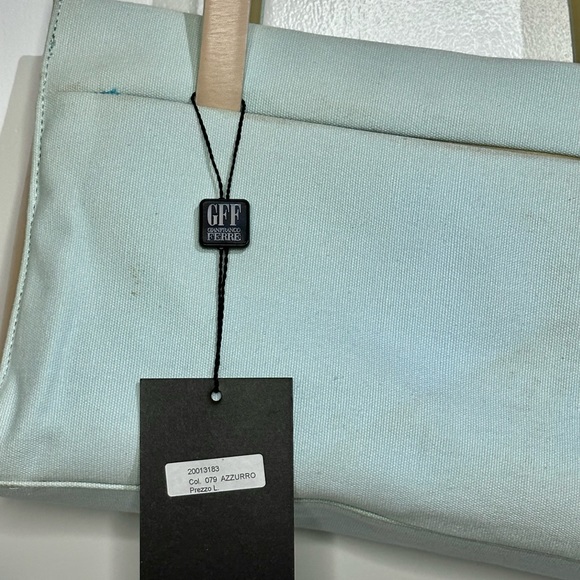 Gianfranco Ferre pastel turquoise tan canvas and leather shoulder bag with tags - Picture 3 of 7